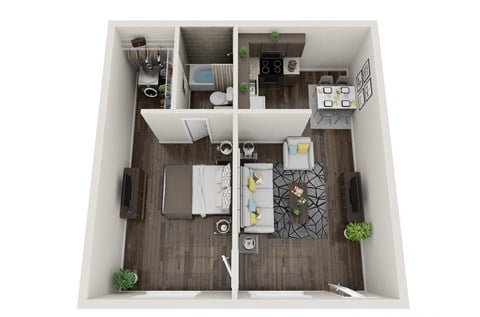 Floor plan for 1 bed, 1 bath, 465 sqft